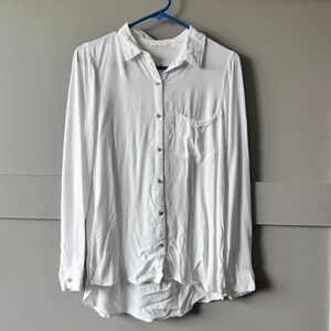 Becool Button Down Shirt Womens Small White High Low Long Sleeve Pocket Classic‎